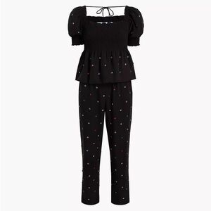 Hill House Home The Jewel Jammie Top and Pant in Black with Rainbow Crystal